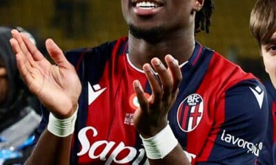 Jonathan Rowe festeggia la finale di Supercoppa Italiana (© Bologna Fc 1909)