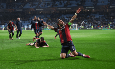 I rossoblù festeggiano dopo Celta Vigo-Bologna 1-2 (© Bologna FC 1909)