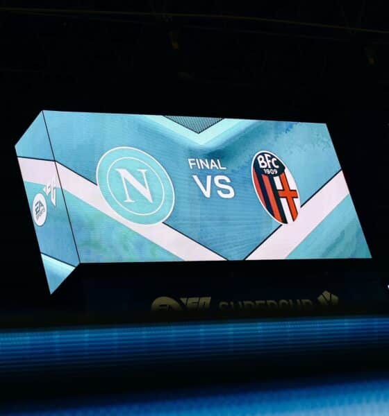 Il tabellone segnapunti di Napoli-Bologna, finale della Supercoppa Italiana 2025 (© Bologna FC 1909)