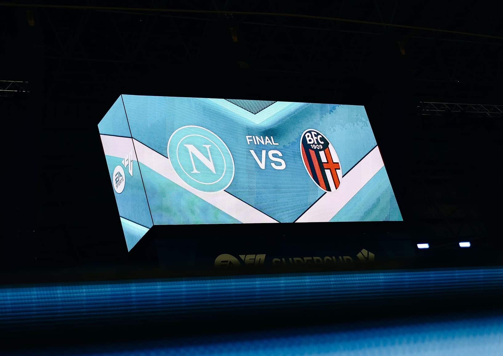 Il tabellone segnapunti di Napoli-Bologna, finale della Supercoppa Italiana 2025 (© Bologna FC 1909)