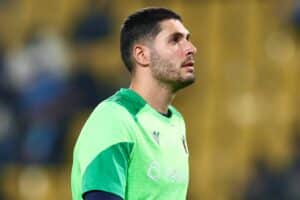 Federico Ravaglia nel prepartita di Napoli-Bologna a Riad (© Bologna FC 1909)