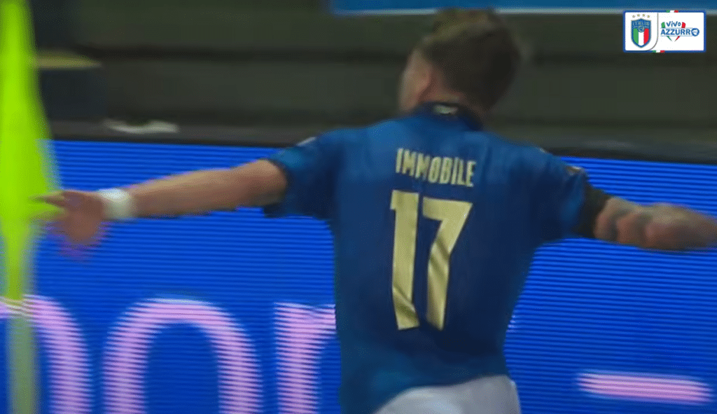 Immobile festeggia la rete del 2-0 in Italia-Irlanda del 2021