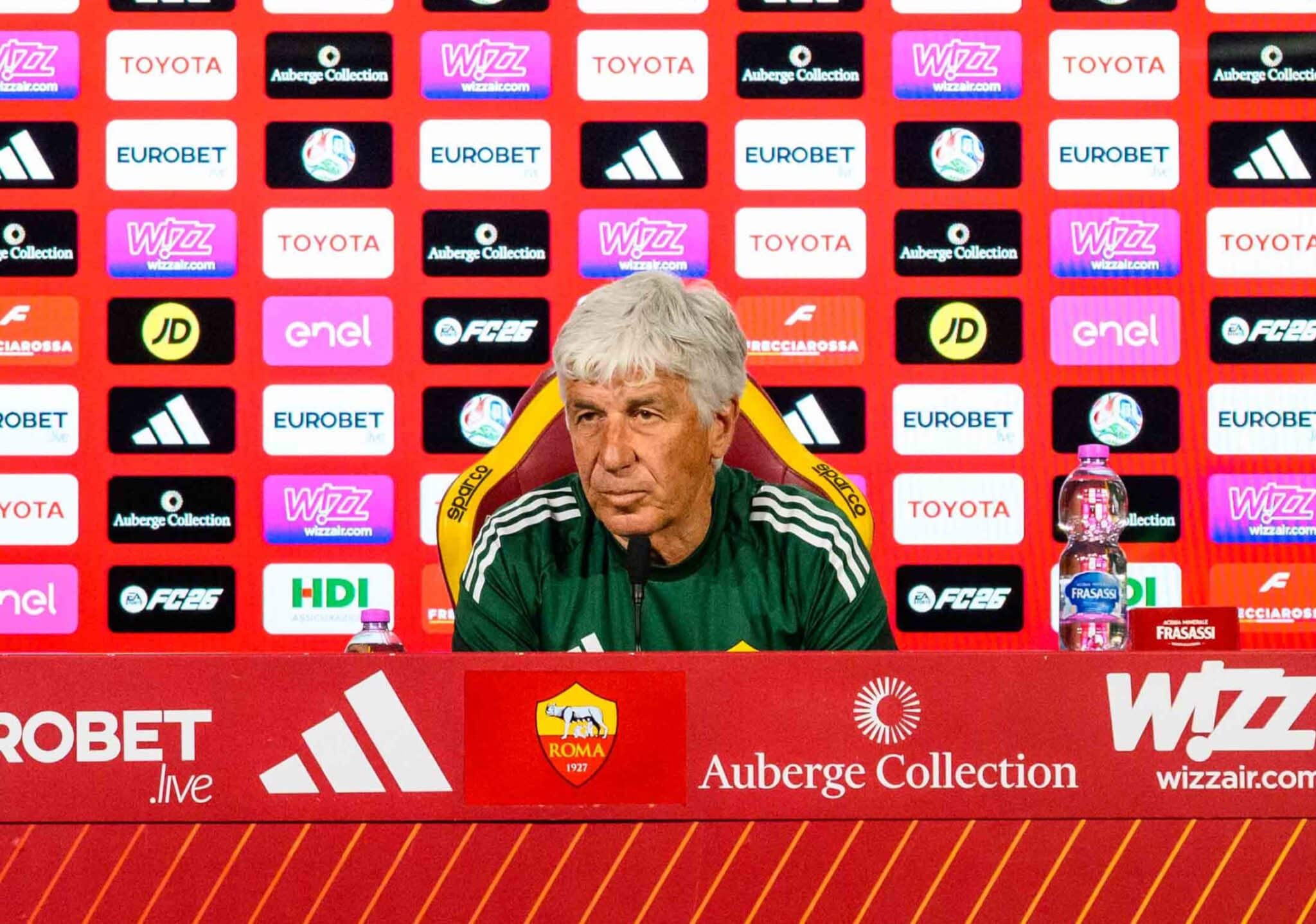 Gasperini alla conferenza stampa della vigilia di Bologna-Roma (© AS Roma)