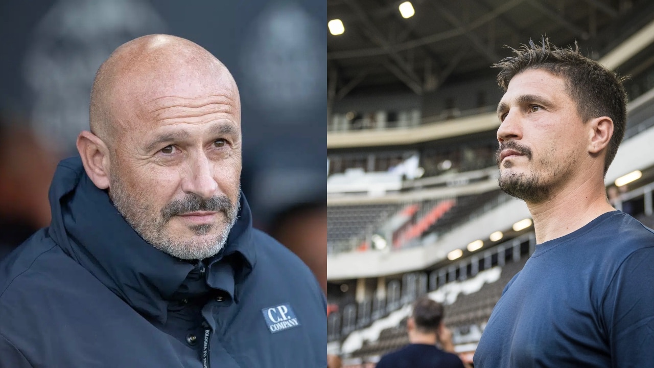 Vincenzo Italiano, tecnico del Bologna, e Fabio Pisacane, allenatore del Cagliari