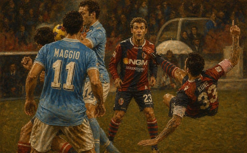 La rovesciata di Kone come se fosse un quadro (Immagine generata con IA)