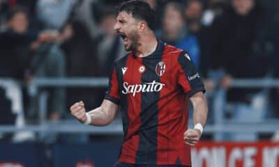 Riccardo Orsolini esulta dopo il gol in Bologna-Lecce 2-0 (©Bologna FC 1909)