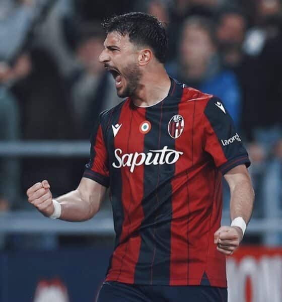 Riccardo Orsolini esulta dopo il gol in Bologna-Lecce 2-0 (©Bologna FC 1909)