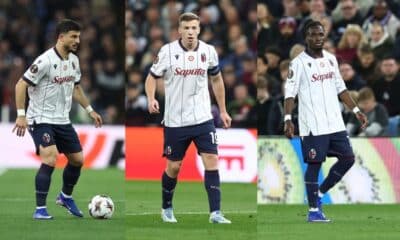 Orsolini, Ferguson e Rowe in Aston Villa-Bologna (© Bologna FC 1909)