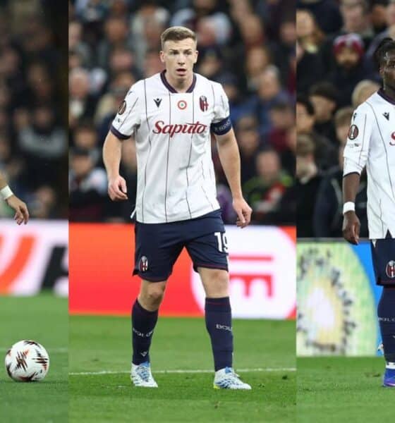 Orsolini, Ferguson e Rowe in Aston Villa-Bologna (© Bologna FC 1909)