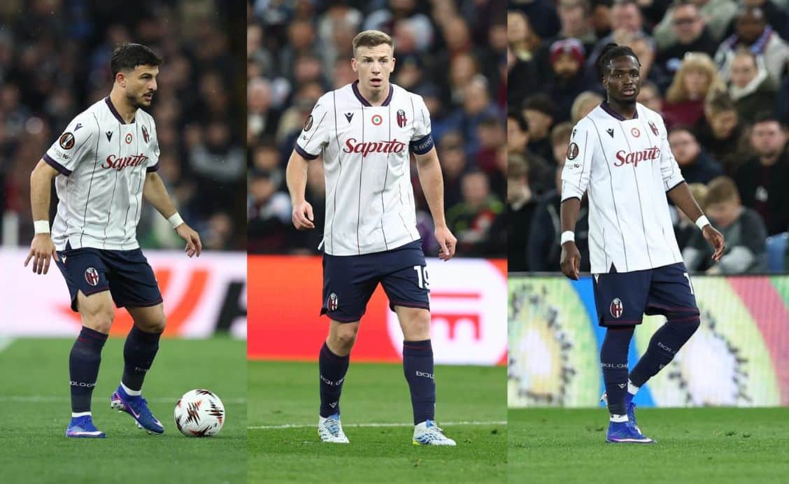 Orsolini, Ferguson e Rowe in Aston Villa-Bologna (© Bologna FC 1909)