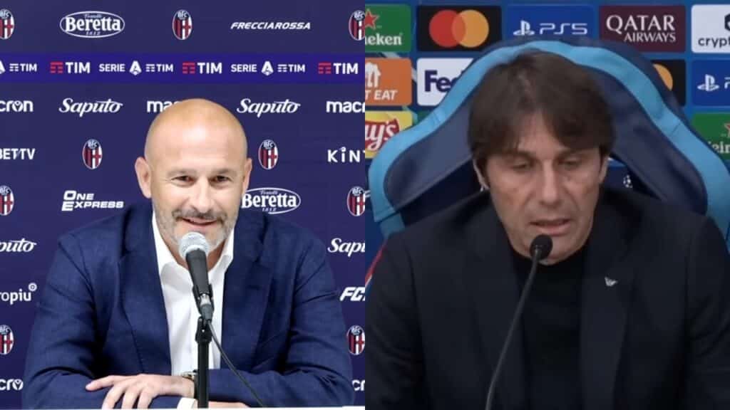 Vincenzo Italiano, tecnico del Bologna, e Antonio Conte, allenatore del Napoli