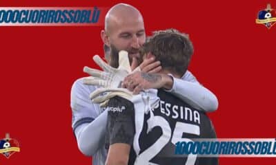 L'abbraccio tra Milinkovic-Savic e Pessina al termine di Bologna-Napoli 2-0 (©1000cuorirossoblù)