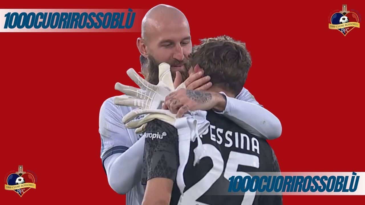 L'abbraccio tra Milinkovic-Savic e Pessina al termine di Bologna-Napoli 2-0 (©1000cuorirossoblù)