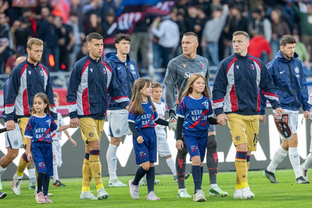 Casale, Skorupski, Ferguson e Pobega entra in campo per Bologna-Inter (© Damiano Fiorentini)