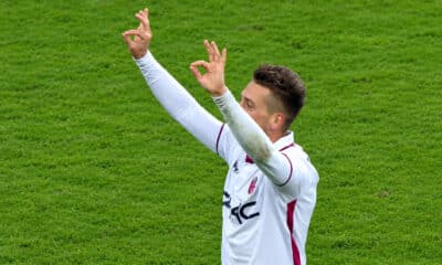 L’esultanza di Giaccherini in Milan-Bologna (screenshot da video Lega Serie A)